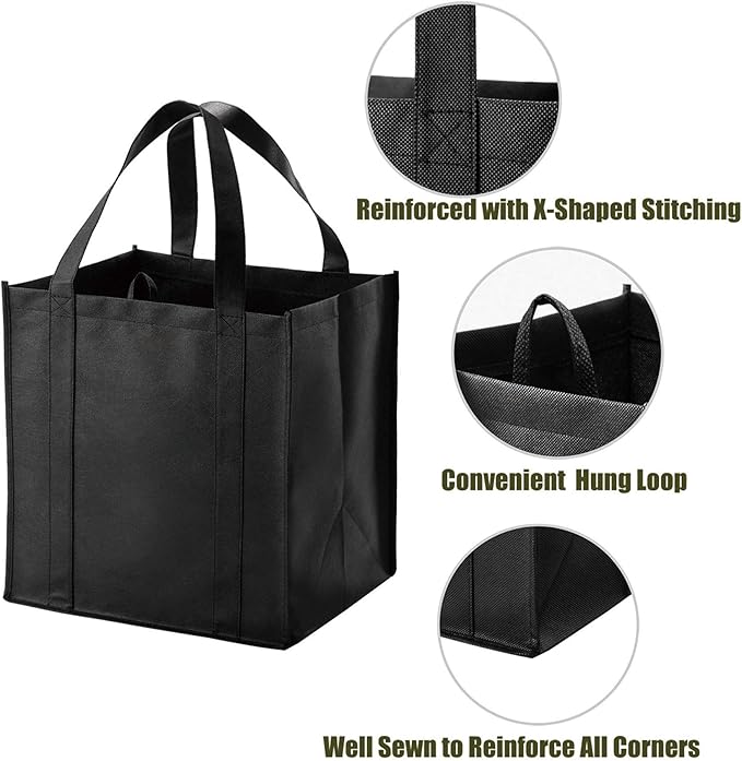NERUB Set of 10 Reusable Grocery Bags Heavy Duty Shopping Bags Large Grocery Totes with Reinforced Bottom Super Sturdy Handles, Green