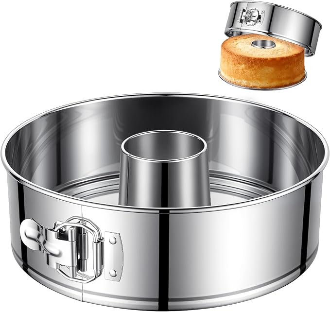 10-Inch Angel Food Cake Pan with Removable Bottom, 304 Food-Grade Stainless Steel Springform Tube Pan, Leak-Proof & Dishwasher Safe - Perfect for Angel food, Pound & Chiffon Cakes