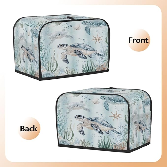 2 Slice Toaster Cover,Ocean Sea Turtles Small Kitchen Appliance Bread Machine Cover with Pockets,Dust & Fingerprint Protection