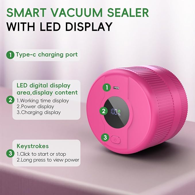 Mason Jar Vacuum Sealer Kit, Electric Sealer for Wide and Regular Mouth Mason Lids, Canning Vacuum Sealer Mason Jar, Automatic Vacuum Sealer Machine for Food Storage - Rose Red