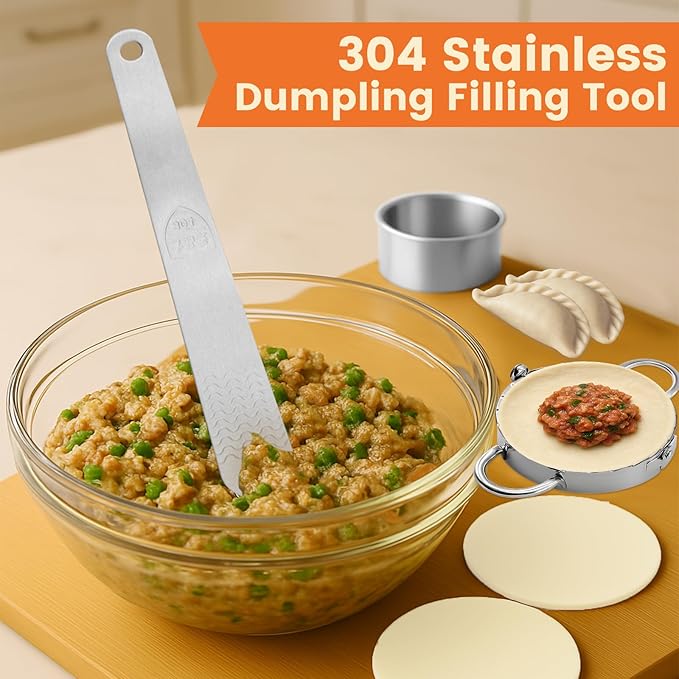 3-in-1 Stainless Steel Dumpling Maker Set - Professional Dumpling Press & Empanada Mold with Dough Cutters (3", 3.4", 3.8") | Includes Stuffing Scoop | Dishwasher Safe