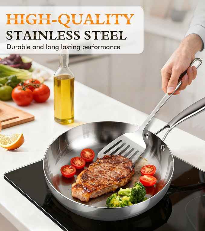 16-Piece Pots and Pans Set, Tri-Ply Stainless Steel Cookware Set with Lids, Non-toxic Kitchen Cooking Set, Dishwasher-Friendly, Induction-Ready, Even Heating, Heavy Duty, Compatible with All Cooktops