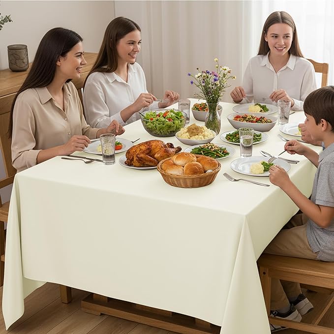10-Pack Ivory Tablecloths for Rectangle Tables, 60 x 120 Inches, Stain-Resistant Polyester Fabric for 6 Foot Tables - Washable Table Covers for Weddings, Banquets, Birthday Parties, Events