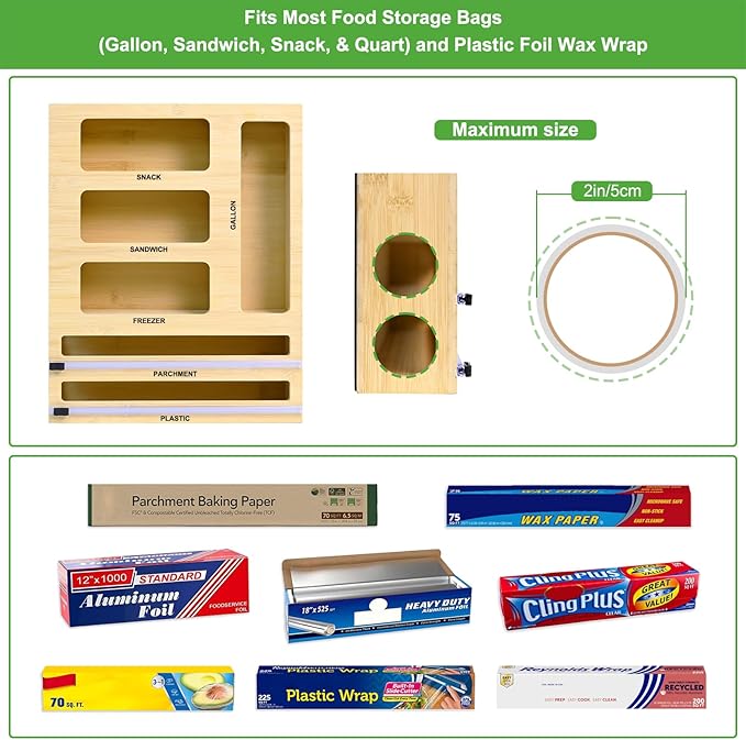 Magnetic Food Bag Storage Organizer for Drawer or Refrigerator, Compatible with Gallon,Quart, Sandwich, Snack & Variety Size Bags