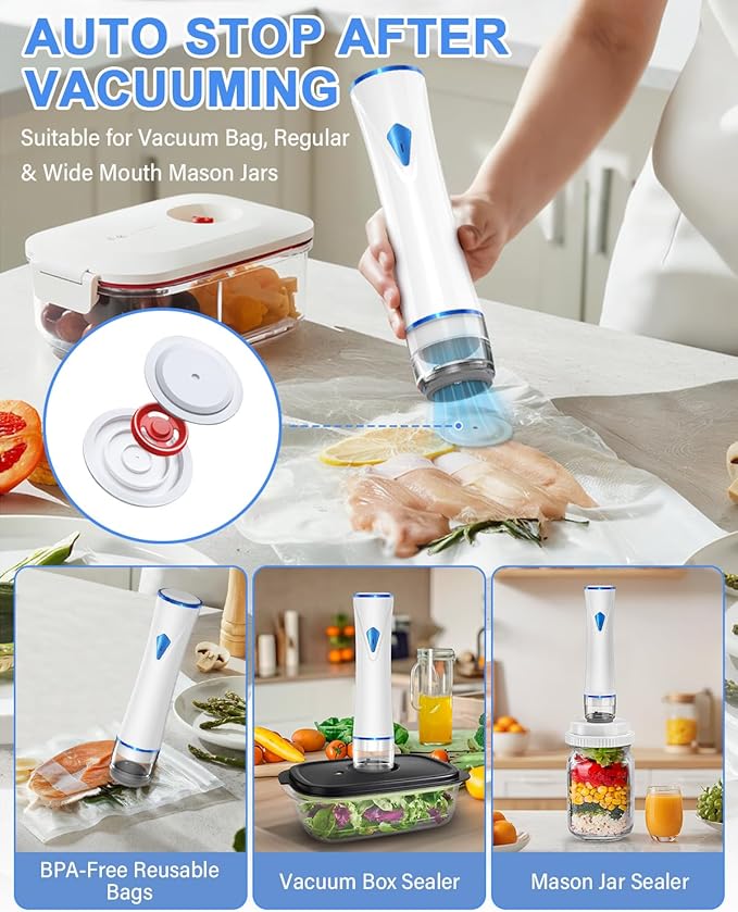 Handheld Vacuum Sealer Machine for Food Automatic Compact Vacuum Sealer Kit Food Sealer Saver with Visual Water Tank for Reusable Vacuum Bag,Regular&Wide Mouth Mason Canning Jar Mother's Day Gifts