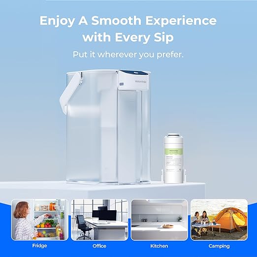 Waterdrop EDC01W Electric Water Filter Pitcher, 98% Chloramine Reduction, Rechargeable Water Dispenser, Instant 200-Gallon 15-Cup Countertop Purifier, NSF/ANSI 42, Reduce PFOA/PFOS, Lead, White