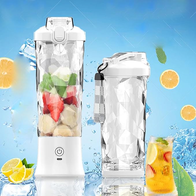 600ml Portable Blender 150W 18000RPM USB Rechargeable 4000mAh 2 Modes Mix & Pulse Mini Juicer Cup with Leak Proof Lid White Pink (White)
