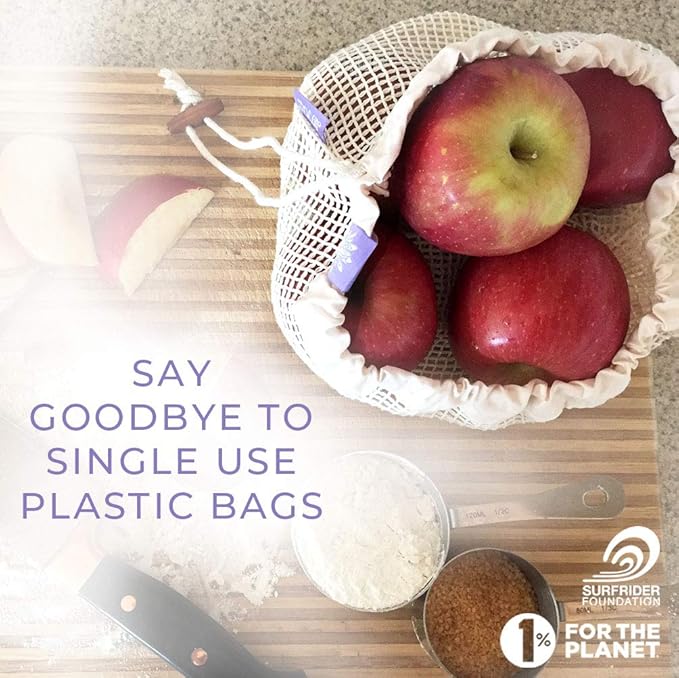 Lotus Reusable Produce Bags - Organic Cotton Washable Produce Mesh Bag for Vegetable Storage, Eco Friendly Reusable Produce Storage Fruit Bag Mesh for Groceries (3 Size Cloth Bags)