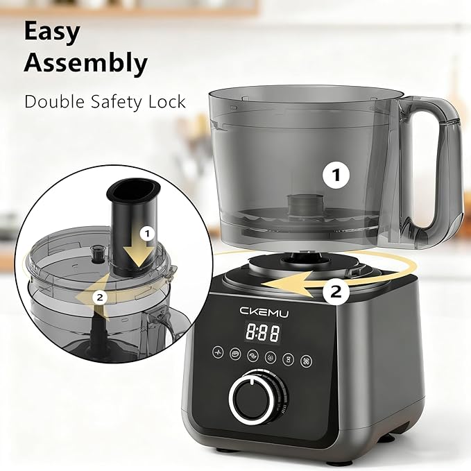 Smart Food Processor and Vegetable Chopper, 12 Cup Bowl, 6 Functions for Chopping, Slicing, French Fries, Purees & Dough, Food Chute & Pusher, Silver