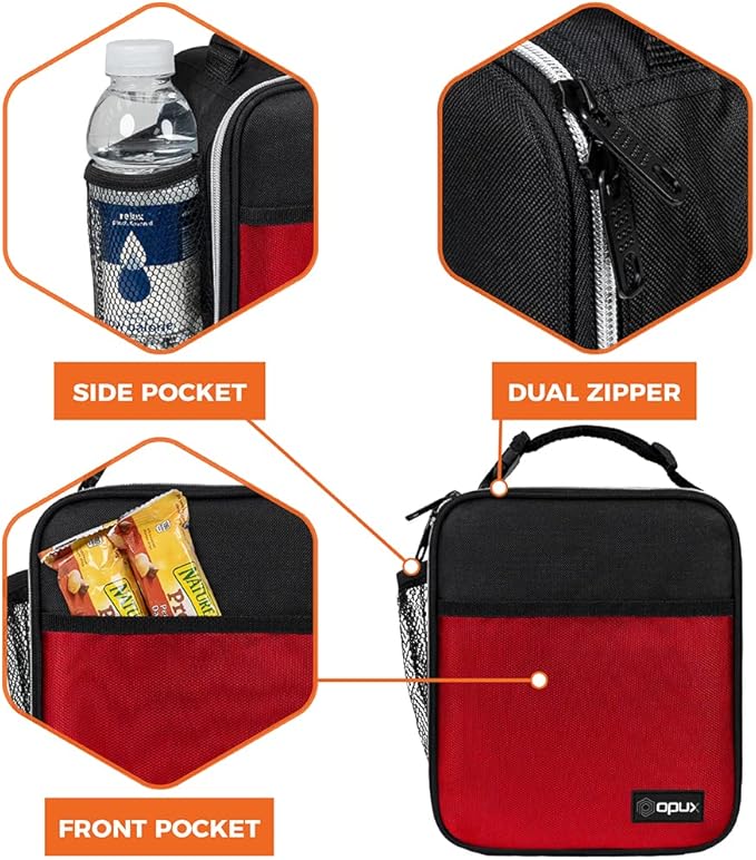 opux Premium Insulated Lunch Box, Soft School Lunch Bag for Kids Boys Girls, Leakproof Small Lunch Pail Men Women Work, Reusable Compact Cooler Tote Lunchbox for Office Adult, Red