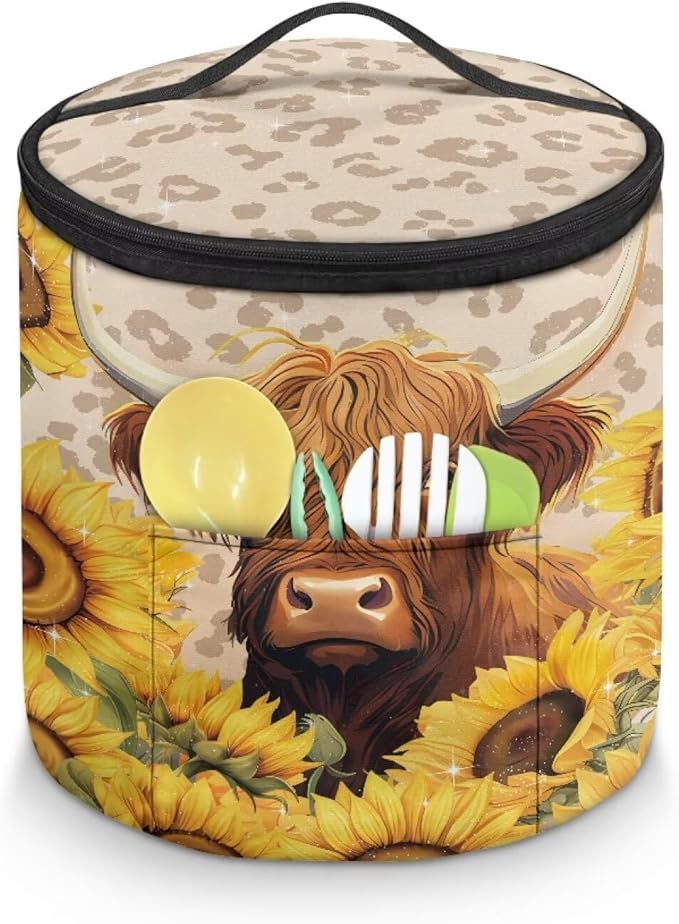 Highland Cow Electric Pressure Cooker for Picnic Sunflower Insulation Bag Reusable Pressure Cooker Storage Bag Kitchen Appliance Dust Cover, Music Note Maple Leaf