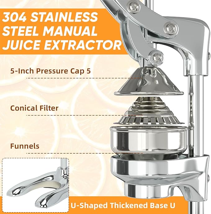 Nisorpa Manual Juicer Hand Press Commercial Citrus Juicer Machine Stainless Steel Fruit Squeezer Pomegranate Orange & Lemon Squeezer for Home Restaurant