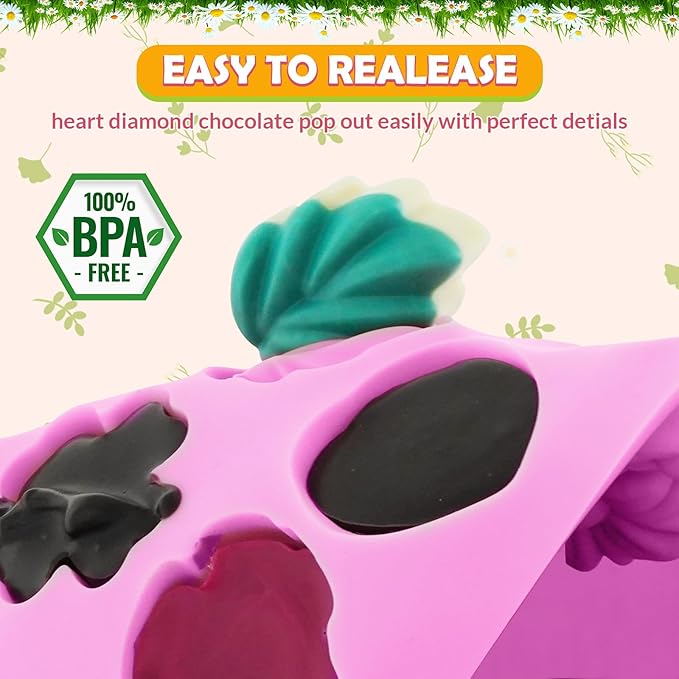 HKNMTT Flower Candy Molds Silicone, Small 9 Shapes Bite Size Chocolate Gummy Jello Gelatin Spring Cute Bow Rose Leaf Dessert Wax Melt Ice Cube Moulds Food Grade Treats Making Oven Safe Kids DIY Set