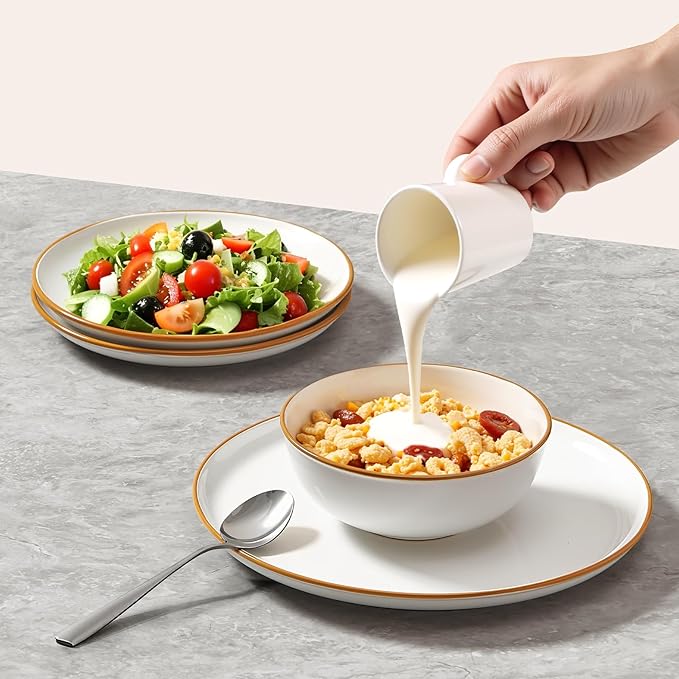 VEVOR Dinnerware Set, Service for 4 (12 PCS), Round Plates and Bowls Sets, Scratch Resistant Ceramic Dinner Ware, Dishwasher and Microwave Suitable Kitchen Dish, for Dessert Salad Soup Pasta, White