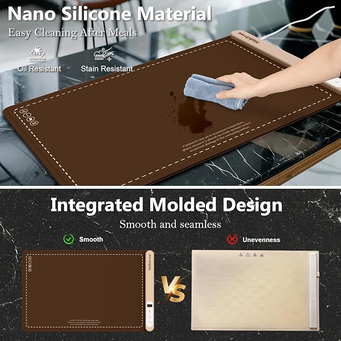 Warming Silicone Mat for Food - Day Gifts Kitchen Gadget, Graphene Rapid Heating, Warming Tray with 6-Level Temp Control, Rollable, Easy Clean - for Parties, Gatherings (Brown)