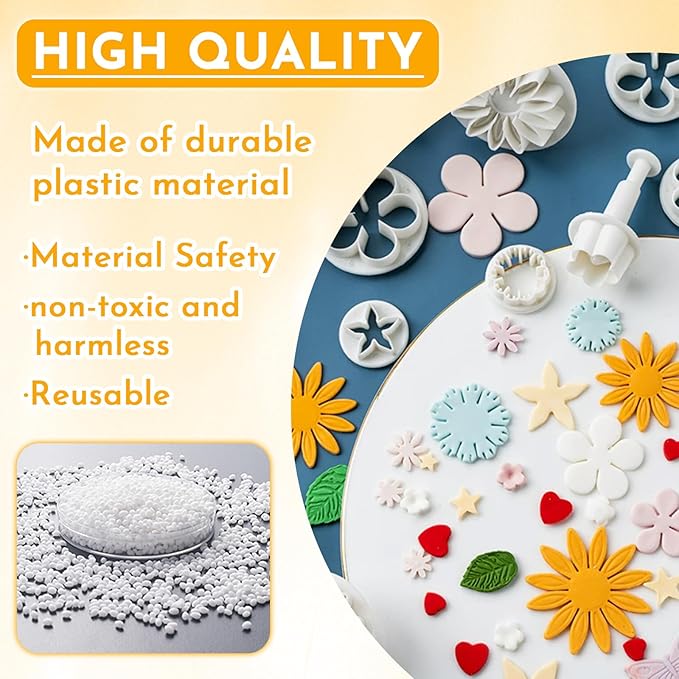 33Pcs White Flower Plunger Cookie Cutter DIY Blossom Flower Cake Fondant Mold Plastic Cake Decorating Tools Baking Accessories Cookie Cutters For Baking Plastic(10styles)