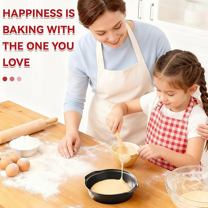6 Inch Cake Pans - 3PCS Carbon Steel Cake Pan with 200 Parchment Papers, Round Cake Pans with Handle, Nonstick & Non-Toxic, Easy Demolding & Dishwasher Safe