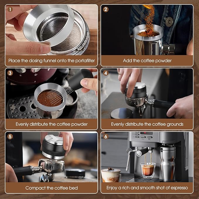 Reoszeank 54mm Espresso Accessories Kit, Coffee Distributor and Tamper Leveler, WDT Tool and Dosing Funnel Set Fits Breville 54 mm Espresso Machines and Portafilters