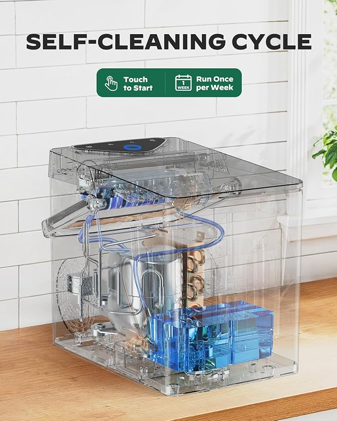 Silonn Countertop Ice Maker with Expanding Ice Basket, 9 Cubes in 6 Mins, 2.5L Ice Basket, Self-Cleaning Ice Maker with LED Touch Control, 2 Bullet Ice Sizes for Home, Kitchen, Office