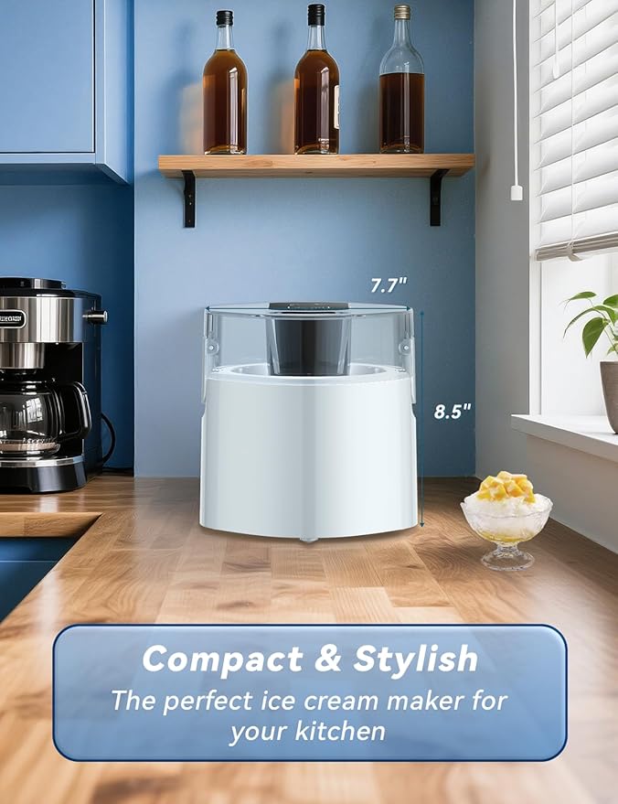 Ice Cream Maker, 1.5-Qt Ice Cream Machine and Frozen Yogurt Machine, 1.5-Qt Insulated Freezer Bowl, LCD Screen and Timer, Quick Results, Easy to Operate and Clean