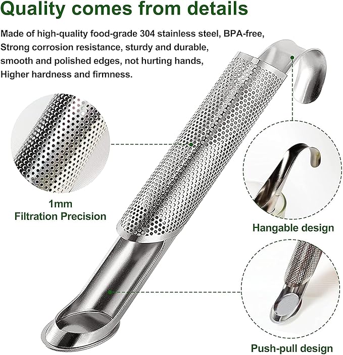 2PCS stainless steel tea filter mesh with hook handle, stainless steel tea diffuser, loose leaf tea infuser (2PCS)