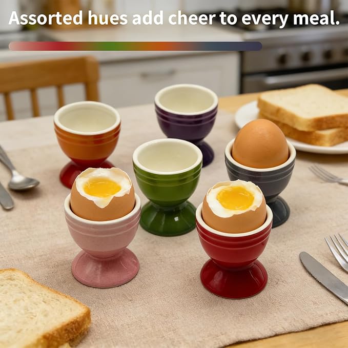 6 Pcs Ceramic Egg Cups, Porcelain Colorful Egg Cooker, Egg Holder for Soft and Hard Boiled Eggs, Stand Holder for Soft Boiled Eggs, Dishwasher Safe
