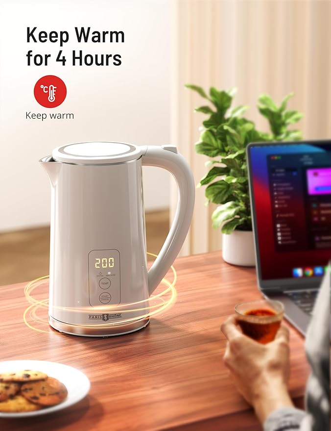 Electric Tea Kettle, 1.7L Larger Design Temperature Control Electric Kettle, 4H Keep Warm Water Boiler with 6 Presets, LED Screen Electric Kettles for Boiling Water, Boil-Dry Protection, BPA Free