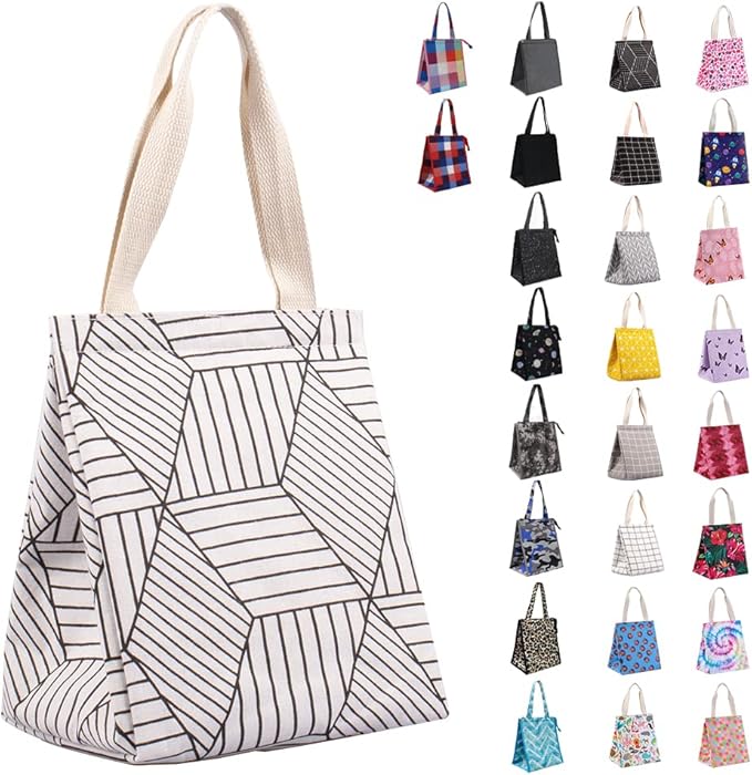iknoe Insulated Lunch Bag for Women & Adults, 9L Foldable Wide-Open Cooler Bag with Pockets, Leakproof & Portable, for Picnic, Office, Beach(White diamond)