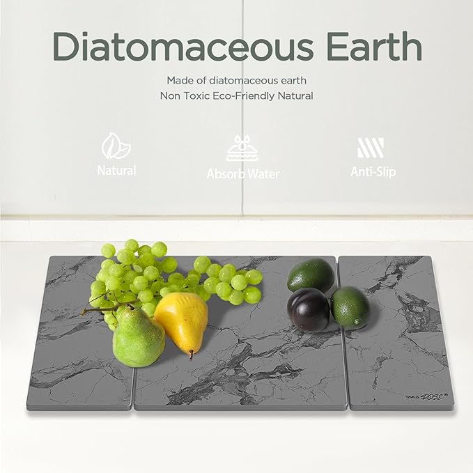 2PCS Stone Drying Mat for Kitchen Counter, Dark Gray with Black Veins Large Stone Dish Drying Mat - Diatomite Earth Water Absorbing Drying Stone for Kitchen Counter Mat, Quick Dry Stone Mat Kitchen