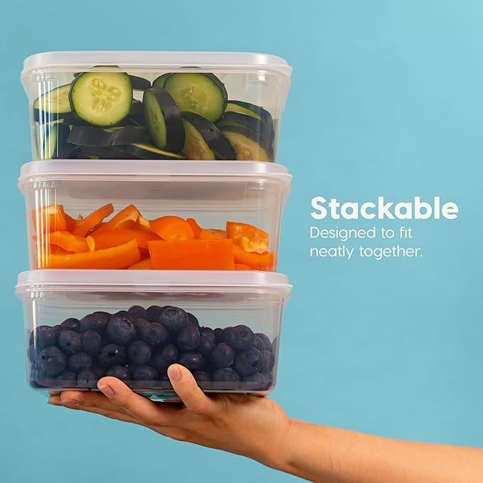 IRIS USA 44 PC Plastic Food Storage Containers With Lids | 22 Meal Prep Containers & 22 Lids | Leftovers Office Lunch Snack Fruit, Microwave Dishwasher Freezer Safe, BPA Free