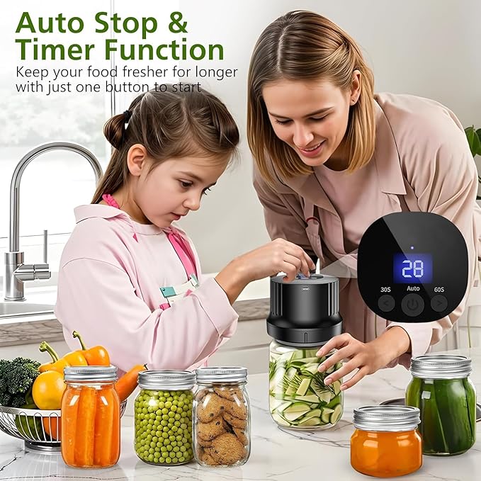 Mason Jar Vacuum Sealer Kit-Fully-Automatic-Canning-Jar-Sealer-Vacuum-Sealing,2025 Upgraded Electric Vacuum Sealer for Wide&Regular Mouth Mason Jars/Canning &Sous Vide Bag/Jar Sealer Machine for Food