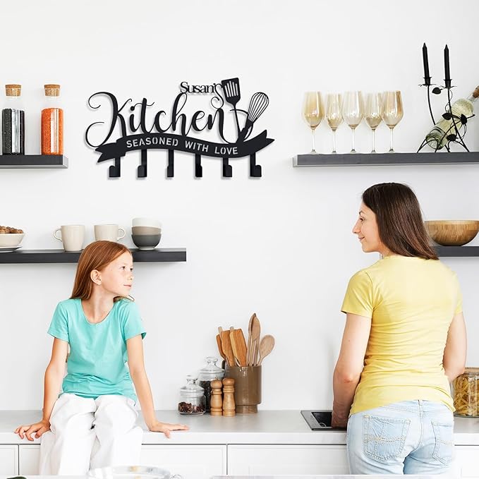 Personalized Kitchen Wall Decor Custom Name Metal Utensil Hook Rack Kitchen Organizer Wall Mounted Decorative Hooks for Home Mothers Day Gift
