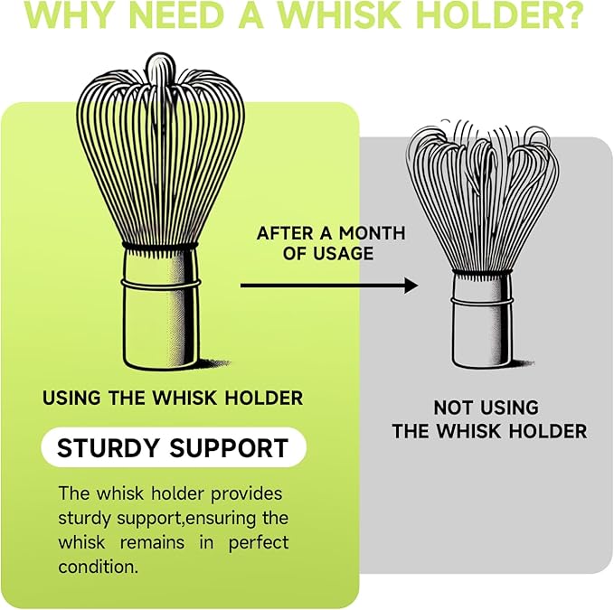 Matcha whisk set - 4pcs - Includes Bamboo Matcha whisk, scoop,spoon,Matcha Whisk Holder. Essential matcha whisk set for a traditional tea ceremony and daily use
