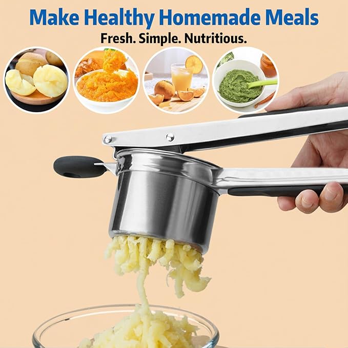 15 oz Stainless Steel Potato Ricer with 3 Interchangeable Plates, Large Capacity, Dishwasher Safe, Silicone Handles, Perfect for Mashed Potatoes, Baby Food, Vegetables & More