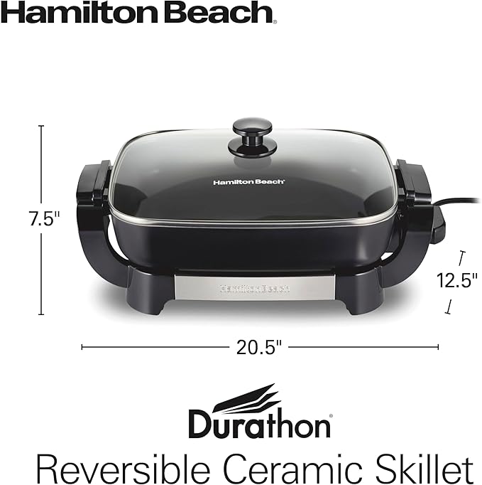 Hamilton Beach Durathon Reversible Ceramic Skillet, 12"x15" Removable Reversible Pan, R25824 (Renewed)