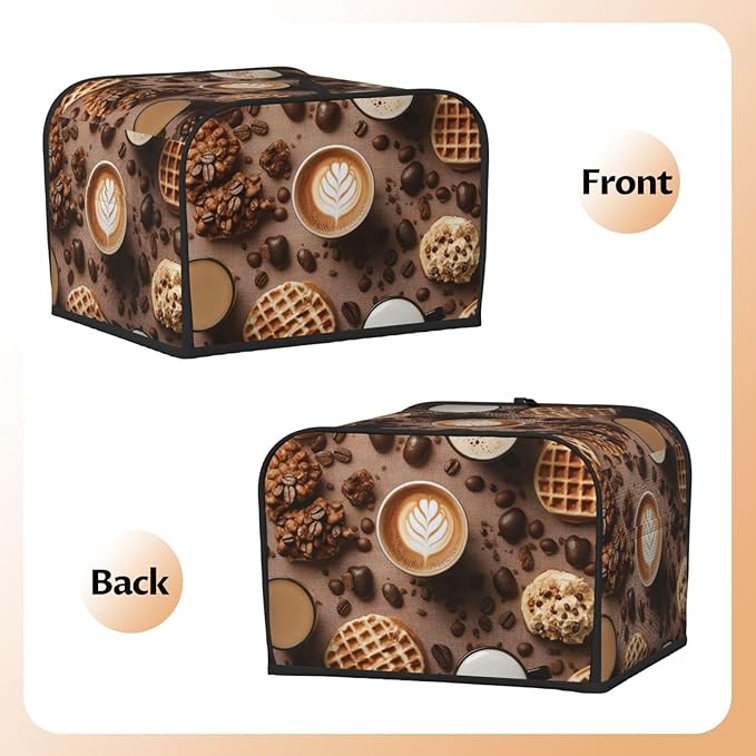 Brown Coffee Pattern Covers for Toasters 4 Slice,Cute Funny Bread Machine Cover with Handle,Washable Stain Resistant Kitchen Small Appliance Cover Dining Decor