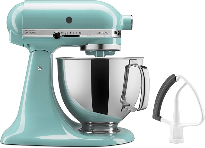 KitchenAid Value Bundle Artisan Series 5 Quart Tilt-Head Stand Mixer with Included Flex Edge Beater, KSM150FEAQ, Aqua Sky