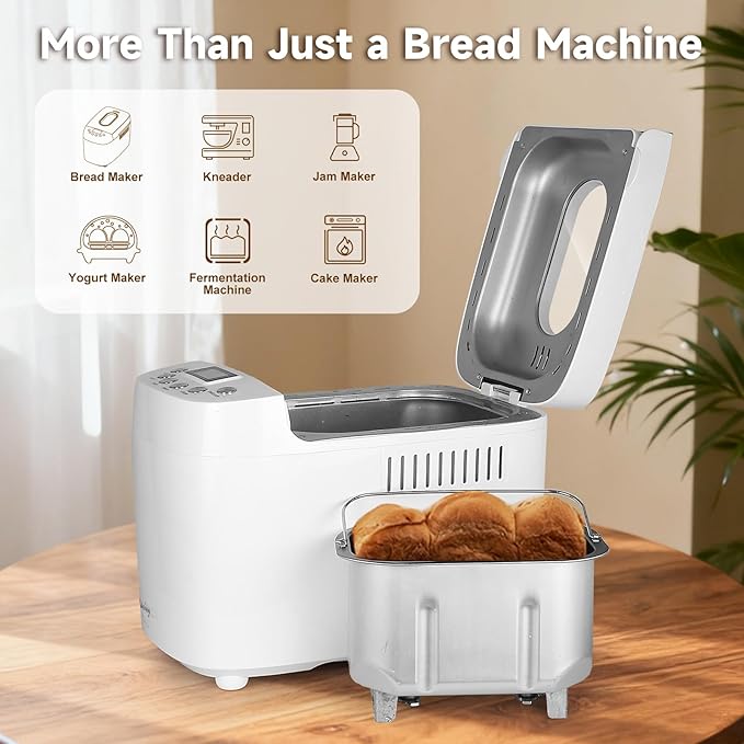 Davivy Bread Maker Machine with 2 Dough Kneading Paddles,15-in-1 Automatic Large Capacity Bread Machine Nonstick Bowl For Bread, Jam& Yogurt, 3 Loaf Sizes and 3 Crust Settings