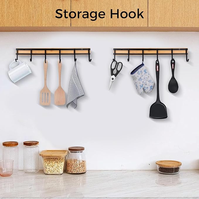 Kitchen Utensil Hanger, Wall Mout Kitchen Utensil Holder Organizer Rack with 6 Hooks, 2 Set Kitchen Wall Hooks for Hanging Cooking Utensils Set, Heavy Duty Wall Shower Hook