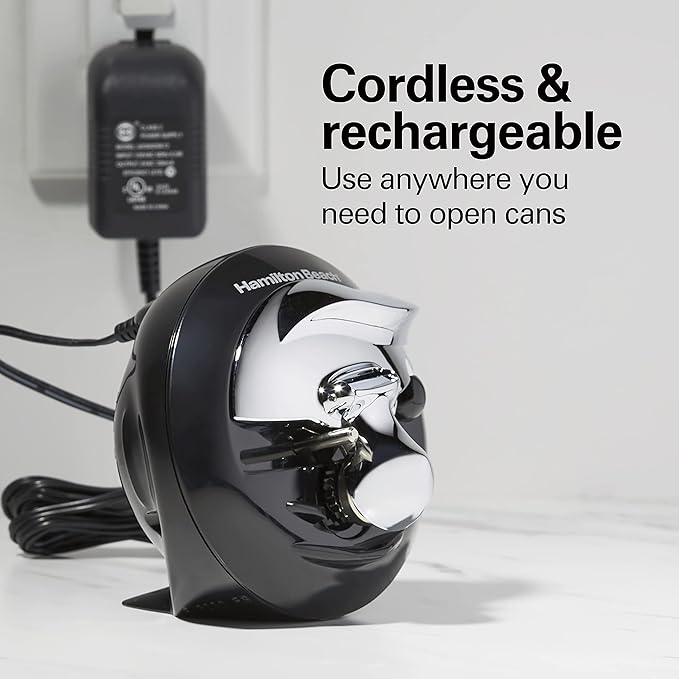Hamilton Beach Walk 'n Cut Electric Can Opener for Kitchen, Use On Any Size, Automatic and Hand-Free, Cordless & Rechargeable, Easy Clean Removable Blade, Black (76501G)