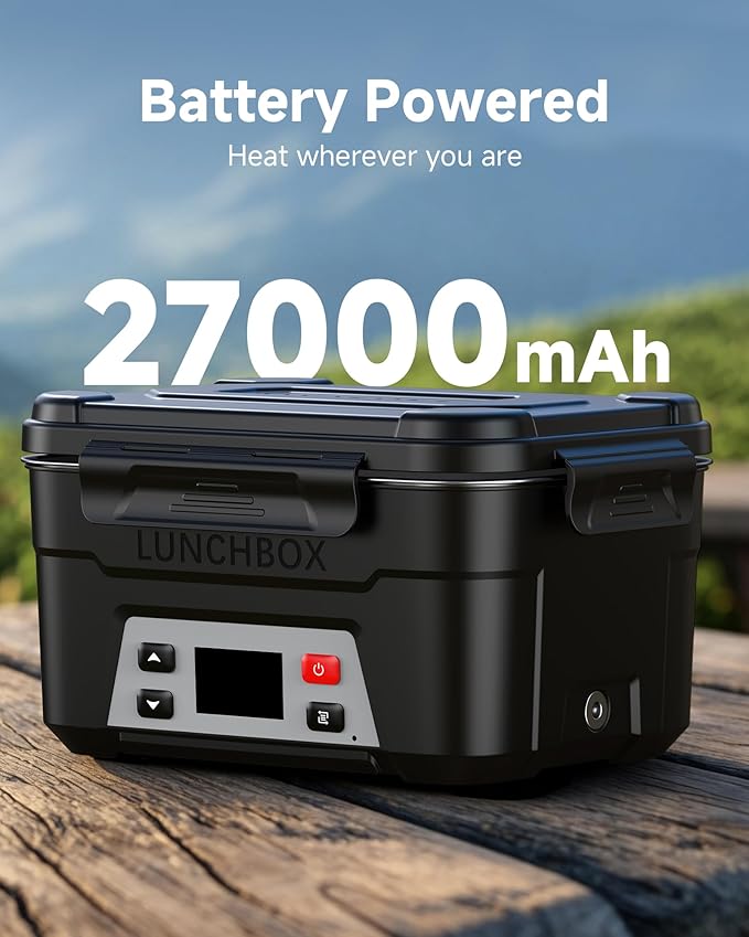 EAST OAK Heated Lunch Box for Men, 6.3 Cups Electric Lunch Box for Adults, 27000mAh Cordless Portable Food Warmer, Rechargeable Self Heating Food Heater with Memory Function & Automatic Keep Warm