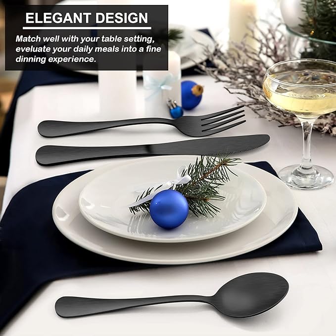 LIANYU 40 Piece Matte Black Silverware Set, Stainless Steel Black Flatware Cutlery Set for 8, Fancy Kitchen Utensil Tableware for Home Restaurant Party, Satin Finish, Dishwasher Safe