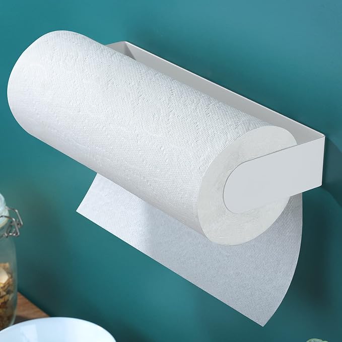 ZUNTO Paper Towel Holder Under Cabinet - Paper Towel Rack for Kitchen, Adhesive Paper Towel Holder SUS304 Stainless Steel(White)