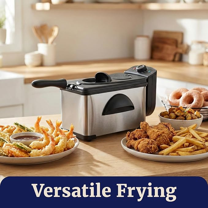 Elite Gourmet EDF2100 Electric Immersion Deep Fryer Removable Basket Adjustable Temperature, Lid with Viewing Window and Odor Free Filter, 2 Quart / 8.2 cup