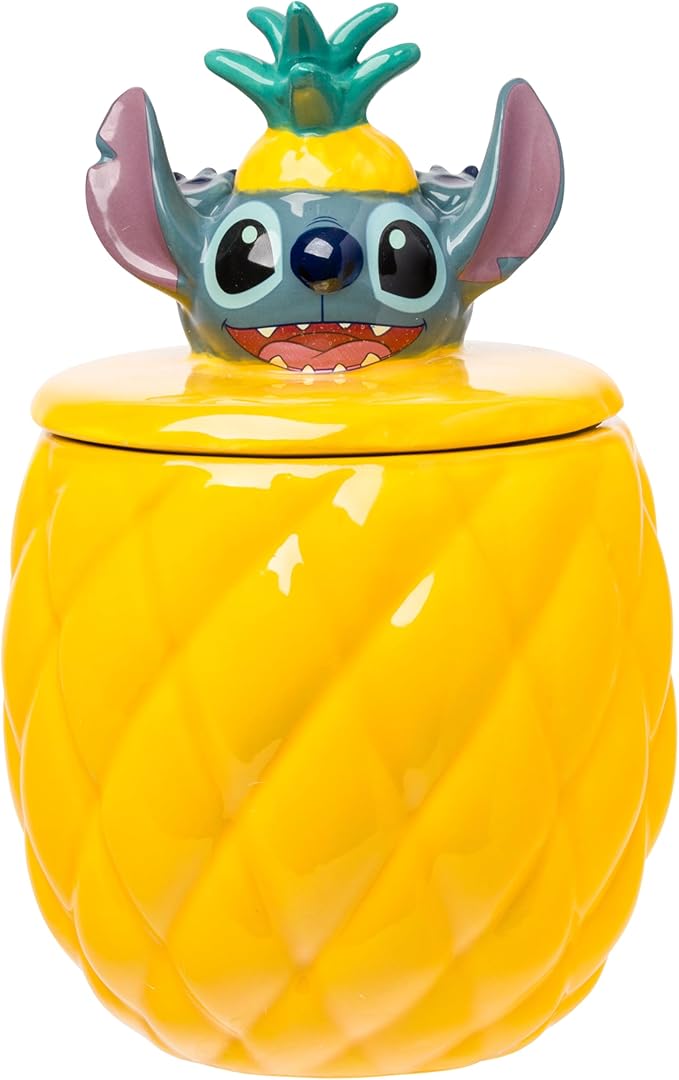 Silver Buffalo Disney Lilo and Stitch Pineapple Tropical 3D Sculpted Ceramic Cookie Snack Candy Jar (Medium)