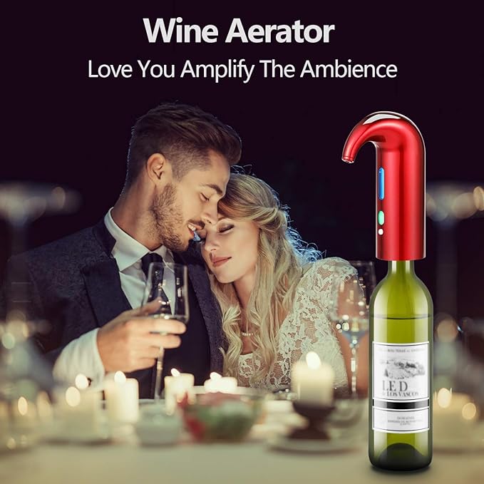 Wine Aerator Electric Wine Decanter – Easy One Touch Red & White Wine Accessories, Ideal for Beginners and Enthusiasts, Spout Pourer, Wine Preserver – Best Valentines Day Gifts for Him (Lucky red)