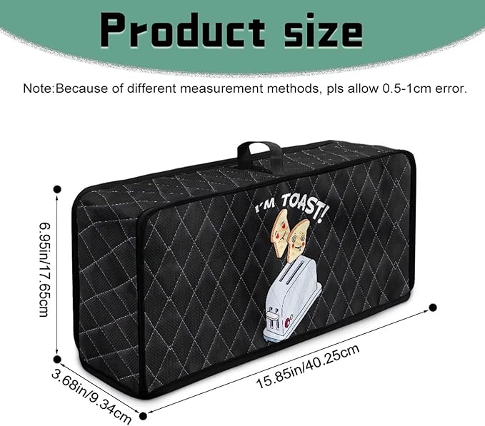 Toaster Cover 2 Slice Black I'm TOAST Design Toaster Covers 2 Slice Long Slot Slim Dust Cover, Machine Washable Thin Small Appliance Covers for Kitchen