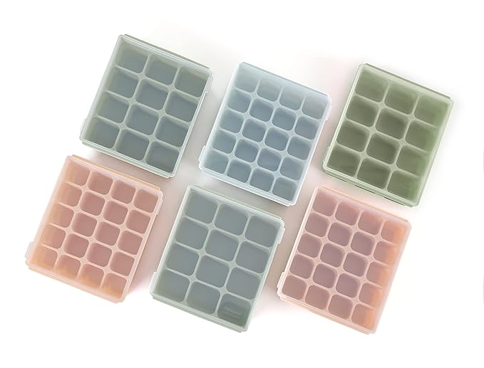 Baby Food Storage Silicone Cubes with Clip-On Lid Freezer Tray Baby Food Soups Purees Ice Easy and Safe Design Made in Korea (20 Celadon Green)