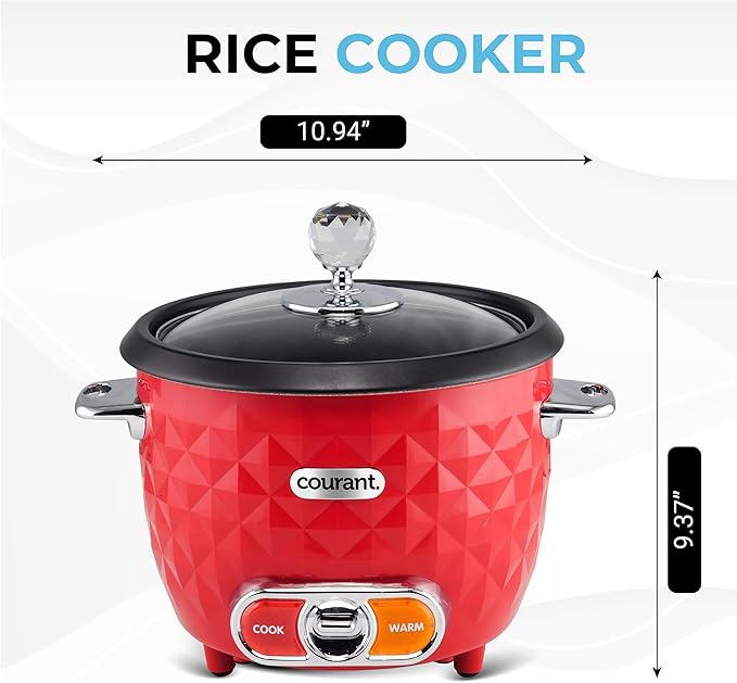 Courant Rice Cooker 10-Cup (Cooked) Steaming basket One-Touch Operation, Automatic Keep Warm Function, red