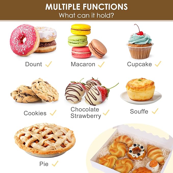 Moretoes 24pcs Bakery Boxes, 14x10x2.5 Inch Treat Boxes with Window for Chocolate Covered Strawberries, Donuts, Pies, Muffins and Pastries (White)